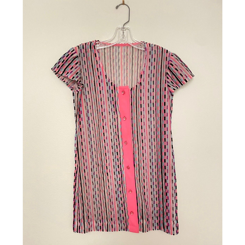 Vintage Womens Tunic Large Colorful Geometric Mesh Sheer Art to Wear 90s Y2K
